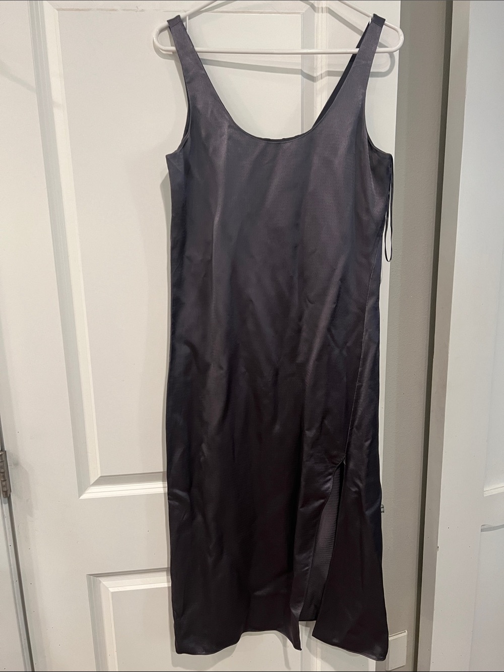 Diane Von Furstenberg Dark Gray Satin Midi Slip Dress